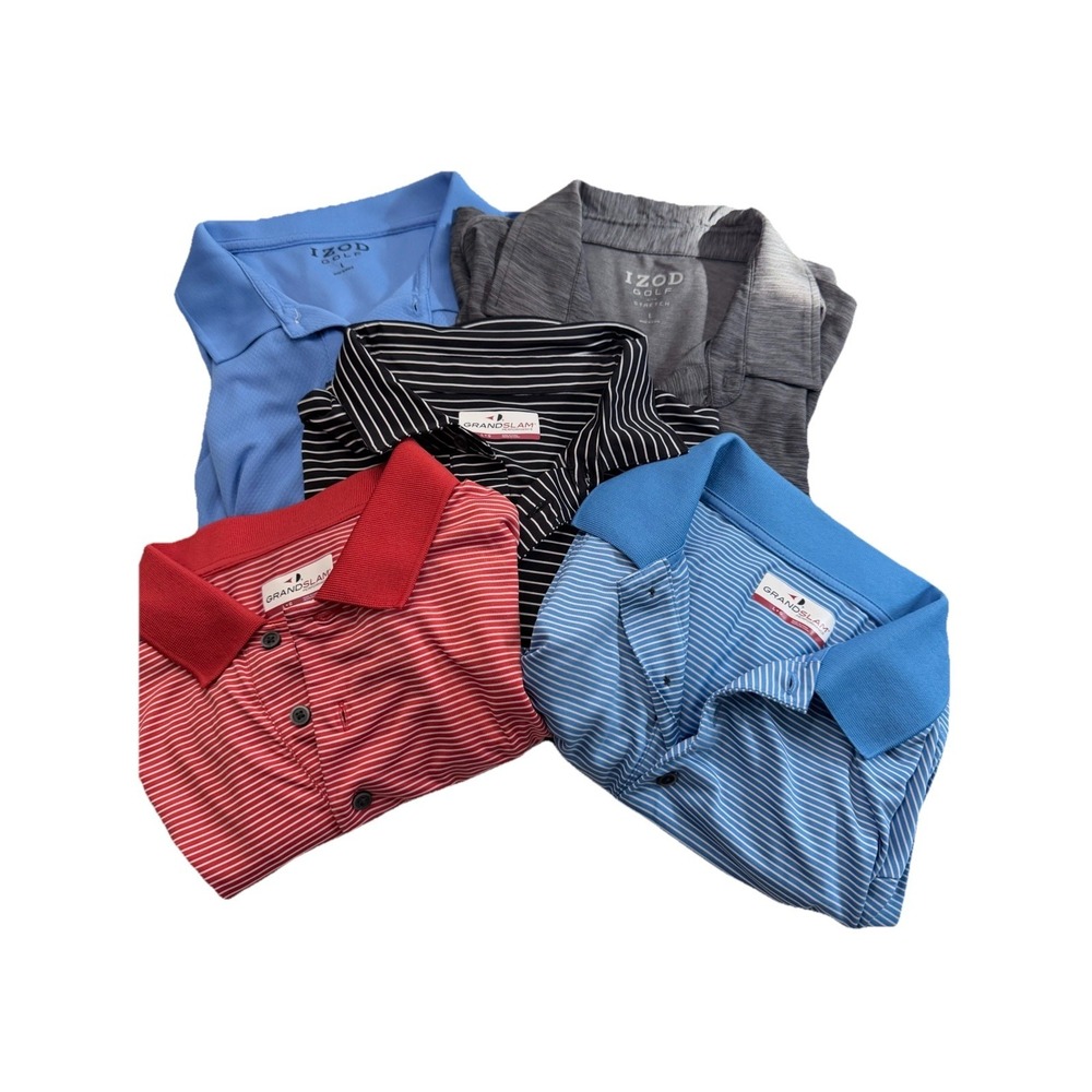 5 Men's Large Golf Polos IZod Grand Slam Long & Short Sleeve Sports Pickle Ball